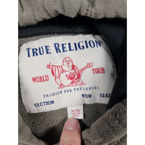 True Religion Hoodie Mens XL Black Green Long Sleeve Logo Colorblock Monogram - Picture 3 of 10